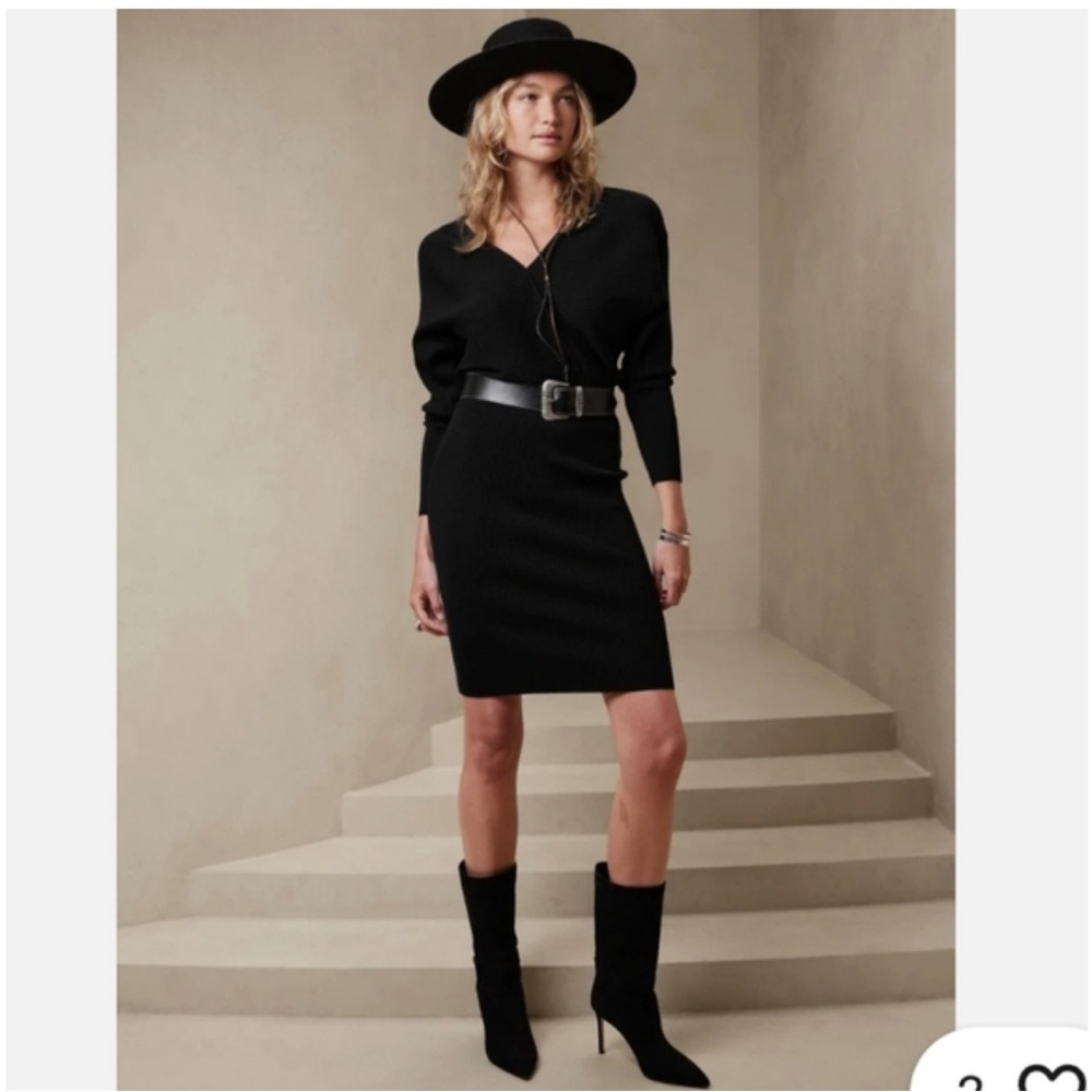 Banana Republic Rina Wrap-Front Black Sweater Dress, XS, New with Tags